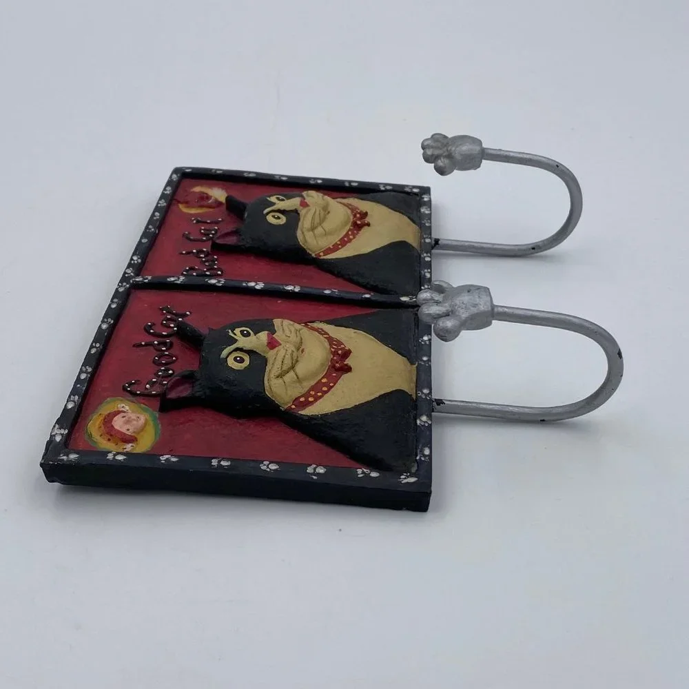 Good Cat Bad Cat Angel Devil Resin Wall Plaque Double Hook Leash Hanger Tuxedo